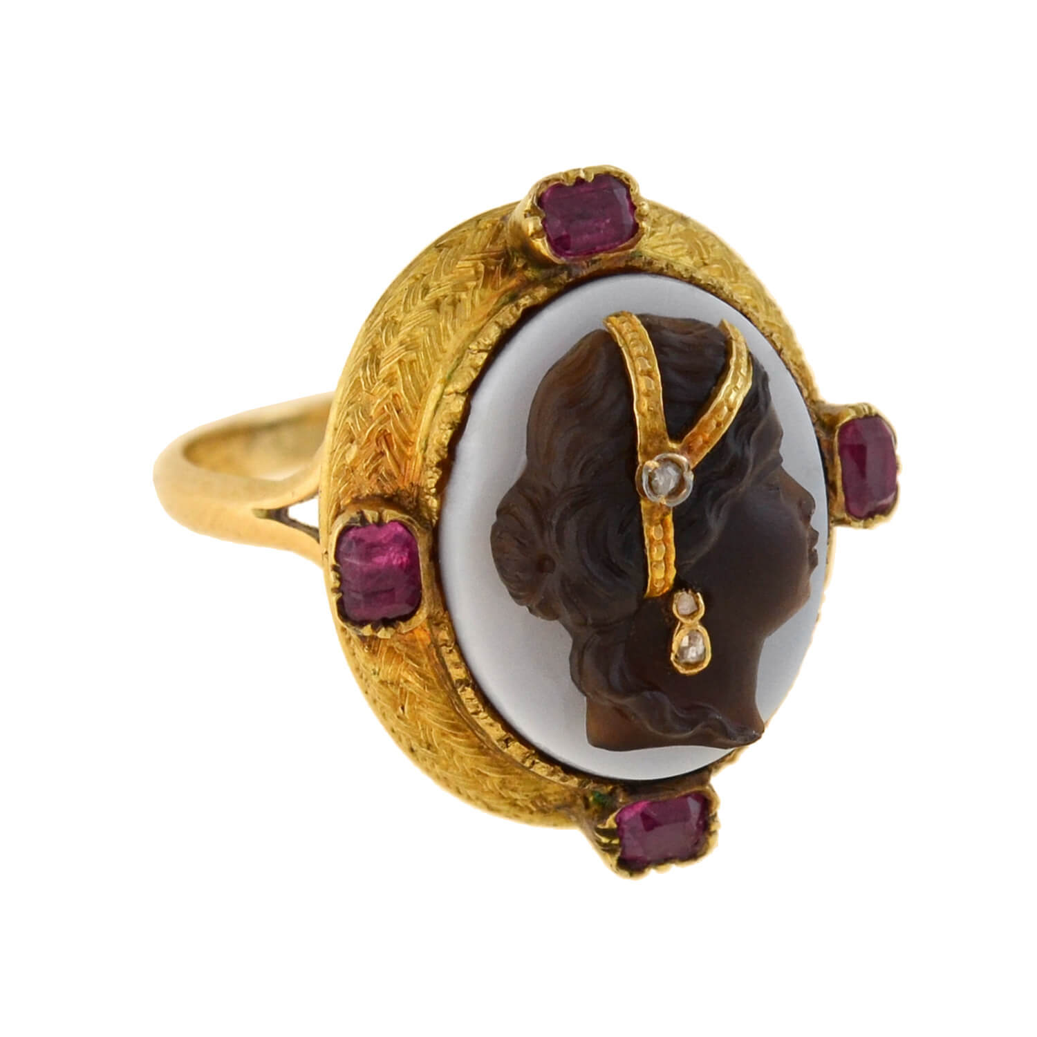 Victorian 14k Ruby and Diamond Cameo Ring