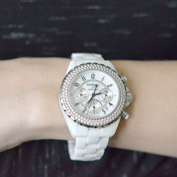 CHANEL 42mm J12 White Ceramic & Diamond Watch