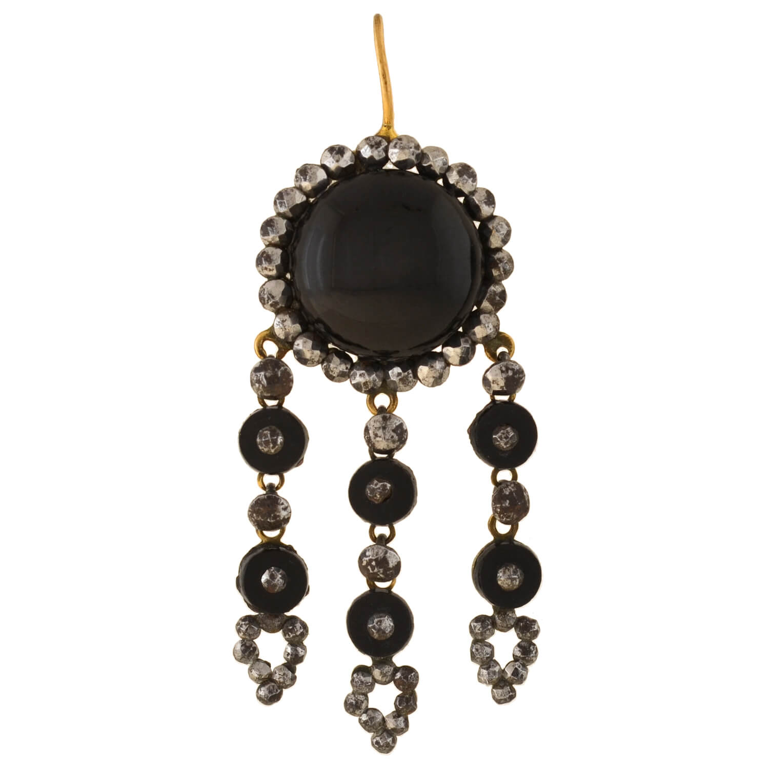 Victorian 14kt Onyx + Cut Steel Dramatic Dangle Earrings