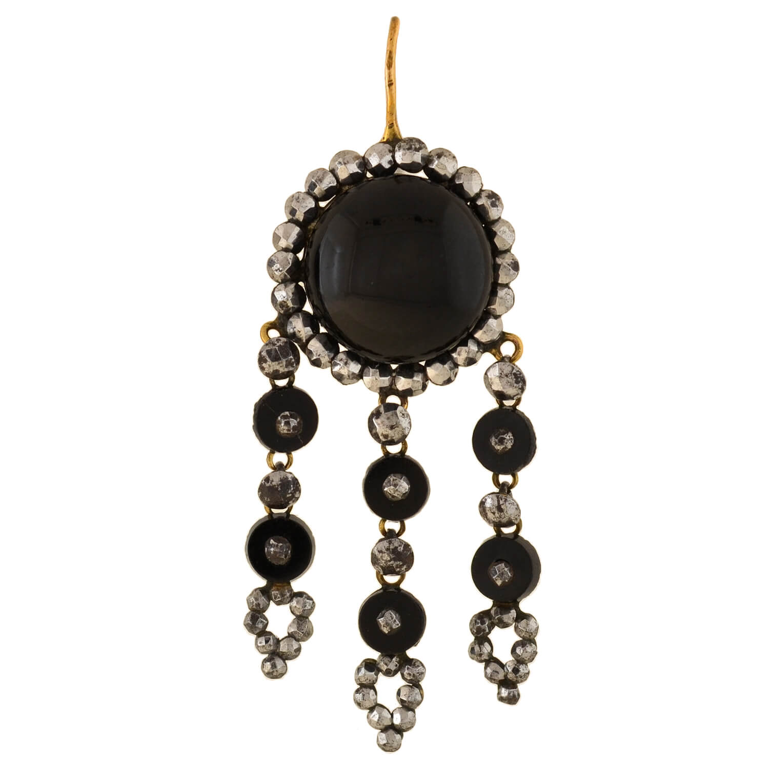 Victorian 14kt Onyx + Cut Steel Dramatic Dangle Earrings