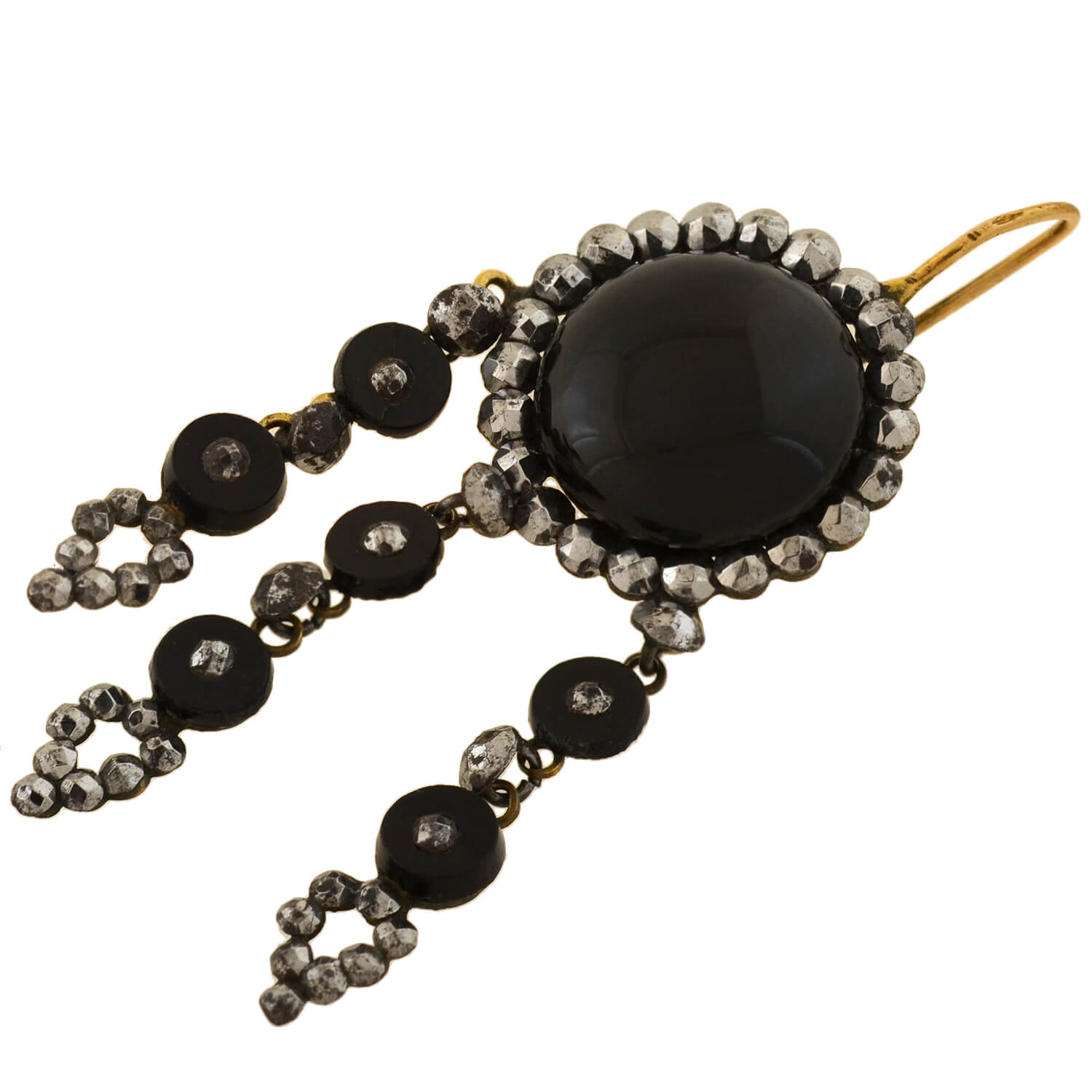 Victorian 14kt Onyx + Cut Steel Dramatic Dangle Earrings