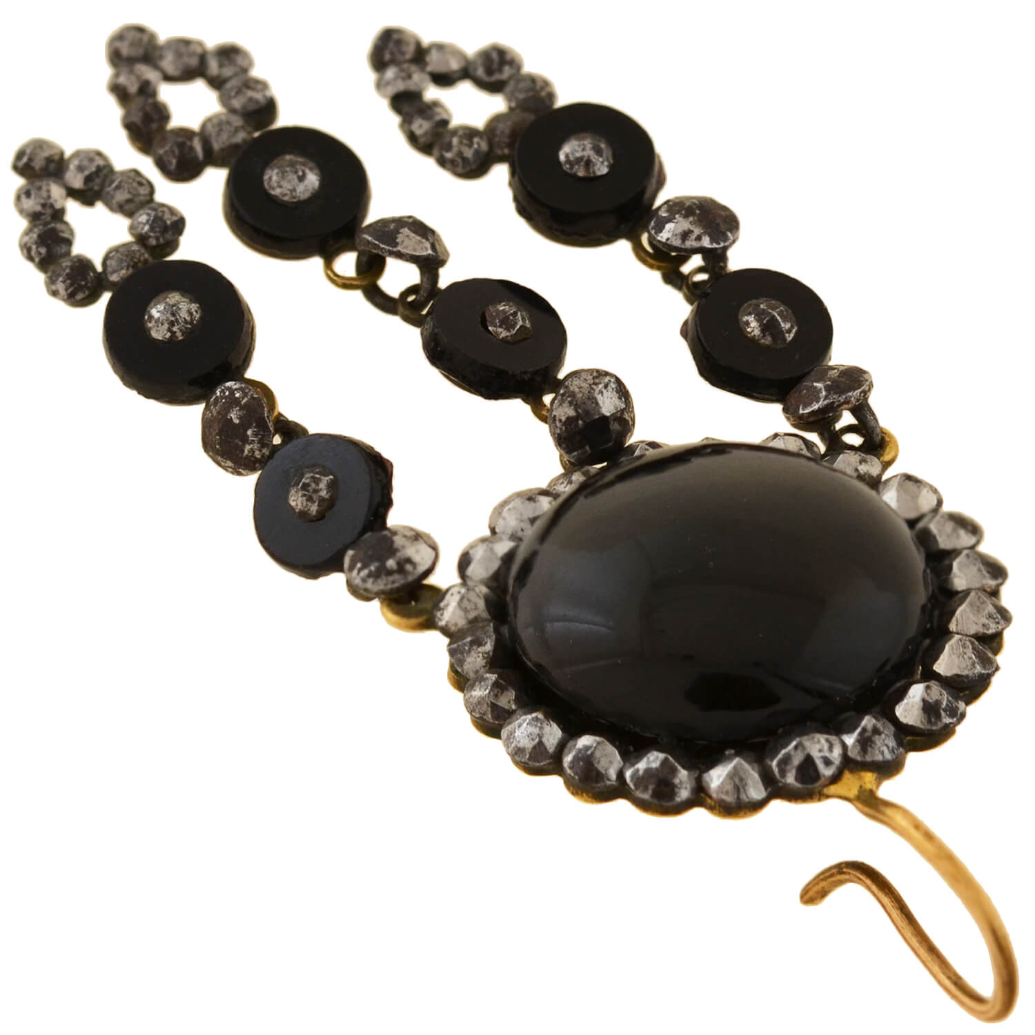 Victorian 14kt Onyx + Cut Steel Dramatic Dangle Earrings