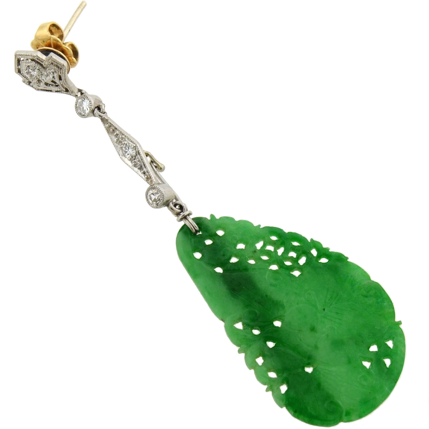 Art Deco Platinum Diamond, Jadeite, Onyx + Rock Crystal Convertible Earrings