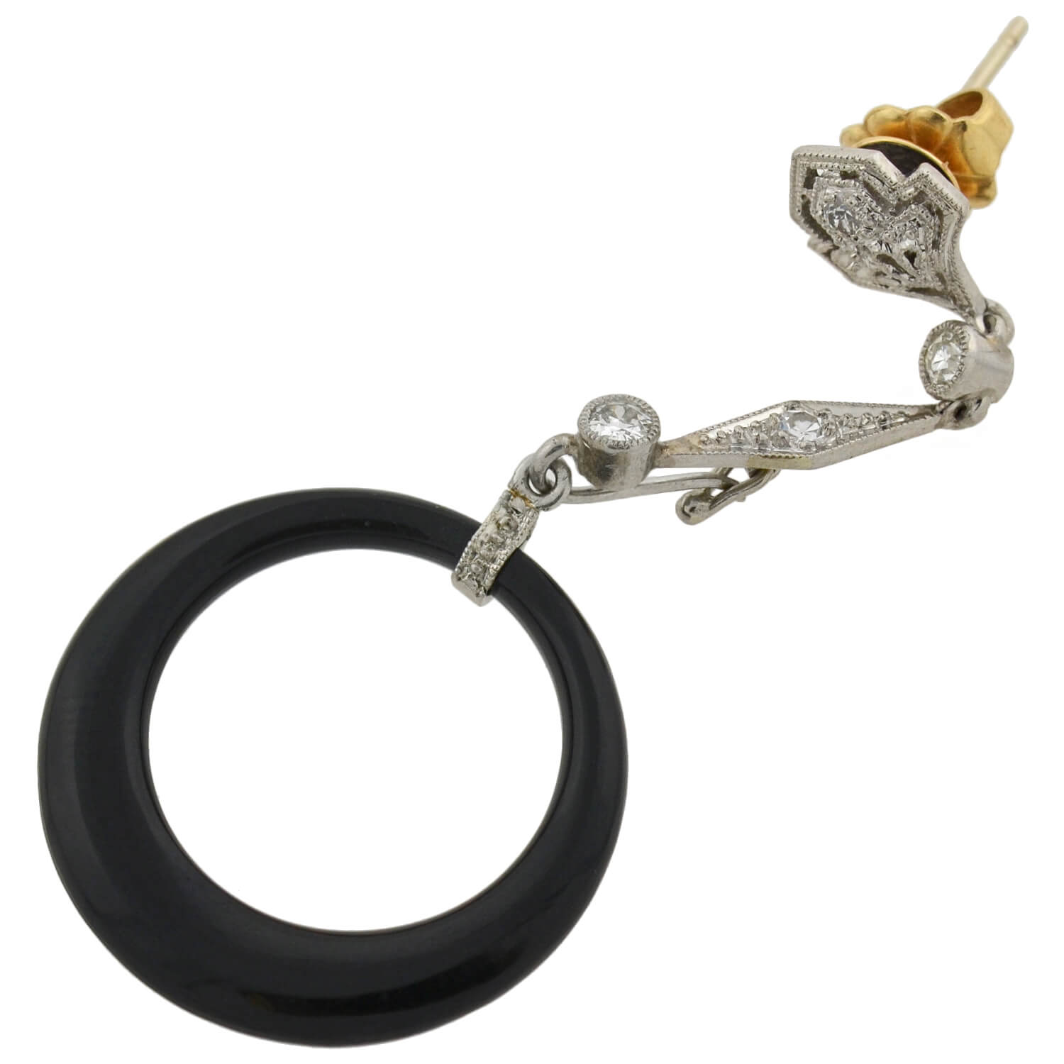 Art Deco Platinum Diamond, Jadeite, Onyx + Rock Crystal Convertible Earrings