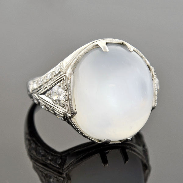 Art Deco Platinum Moonstone & Diamond Ring
