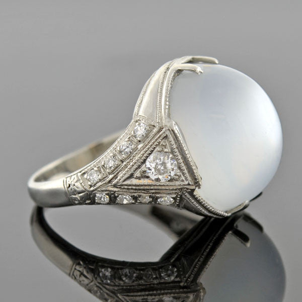 Art Deco Platinum Moonstone & Diamond Ring