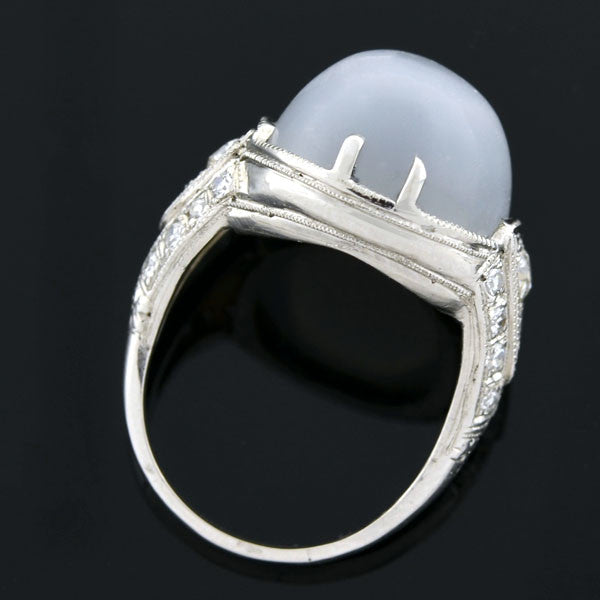 Art Deco Platinum Moonstone & Diamond Ring