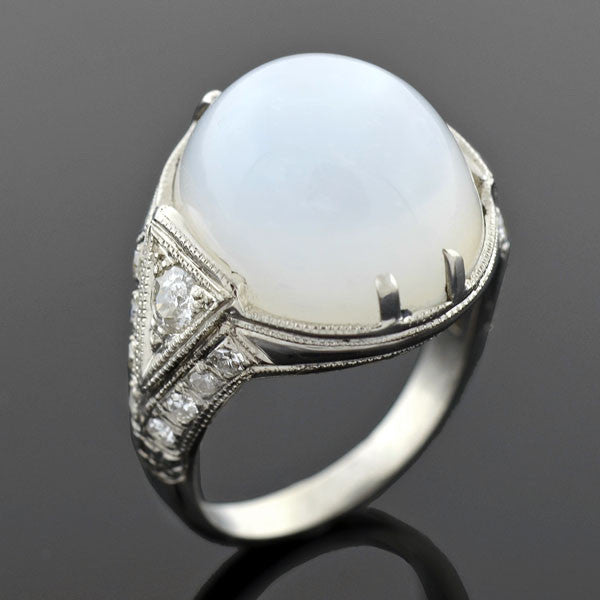 Art Deco Platinum Moonstone & Diamond Ring
