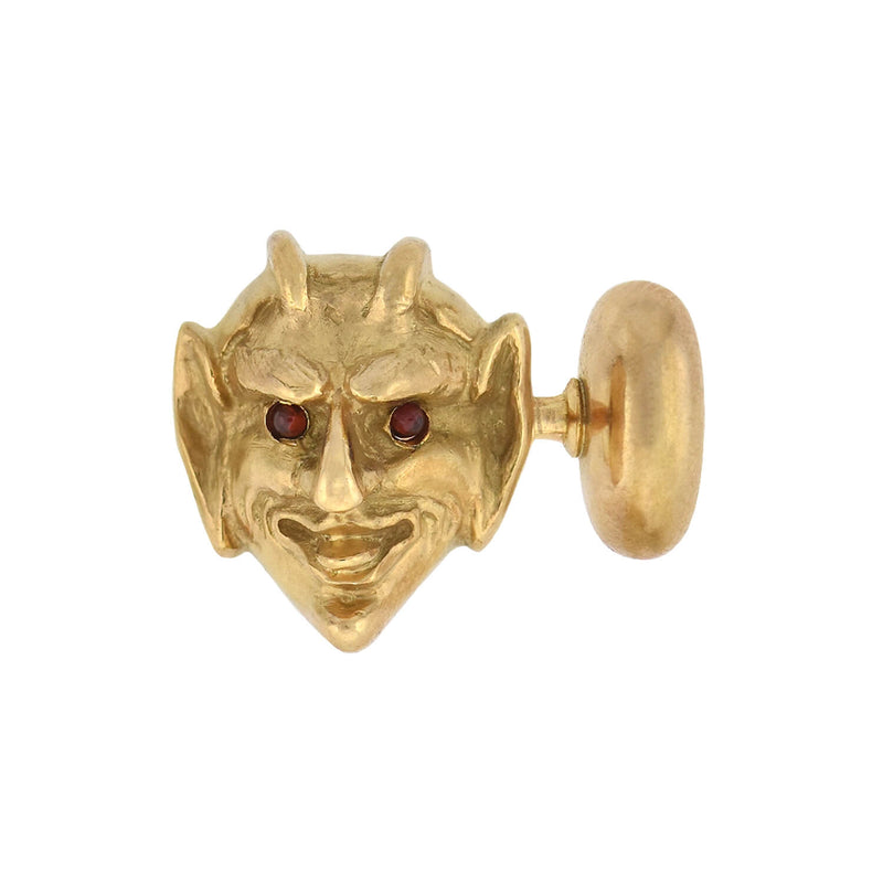 Victorian 14kt Gold 3-Dimensional Ruby Devil Face Cufflinks