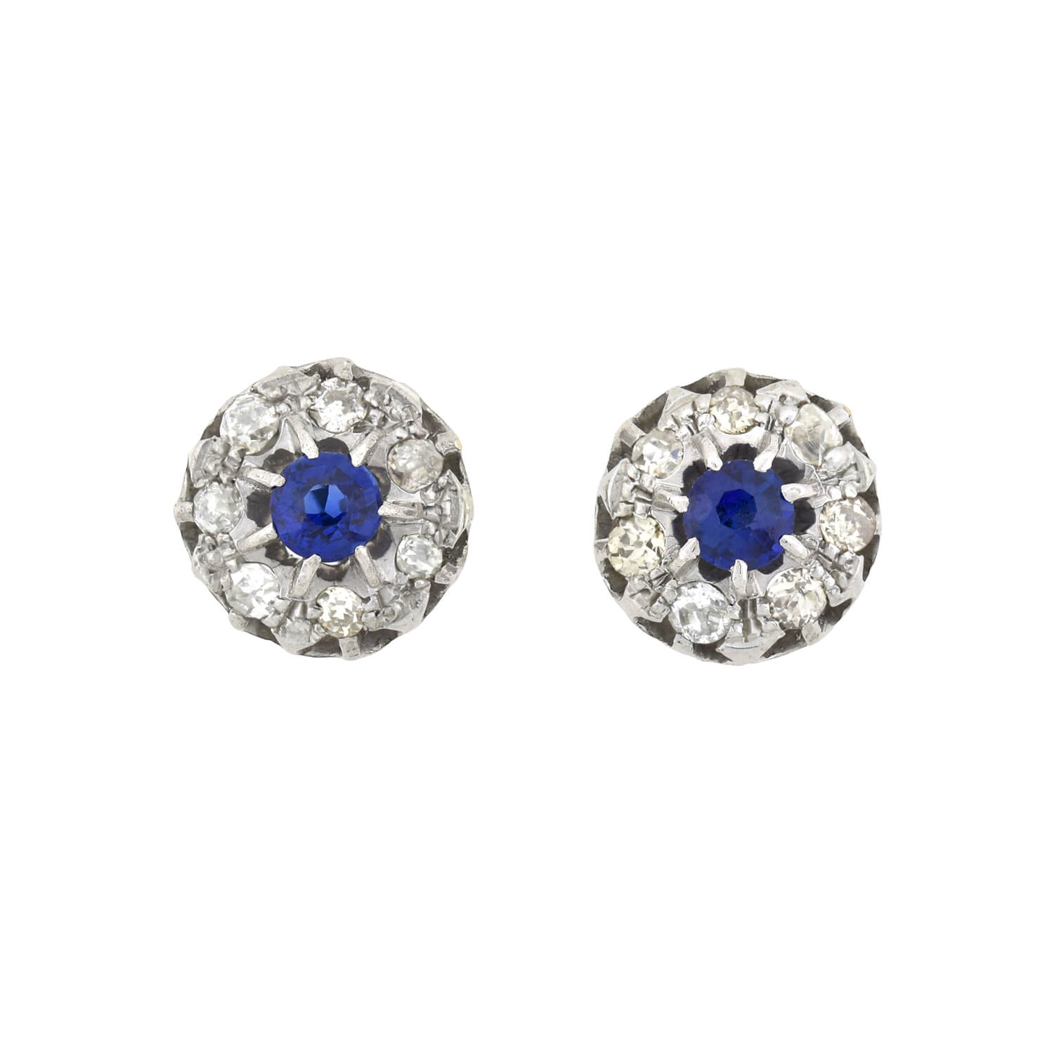 Edwardian 9kt/14kt Sapphire + Diamond Stud Earrings