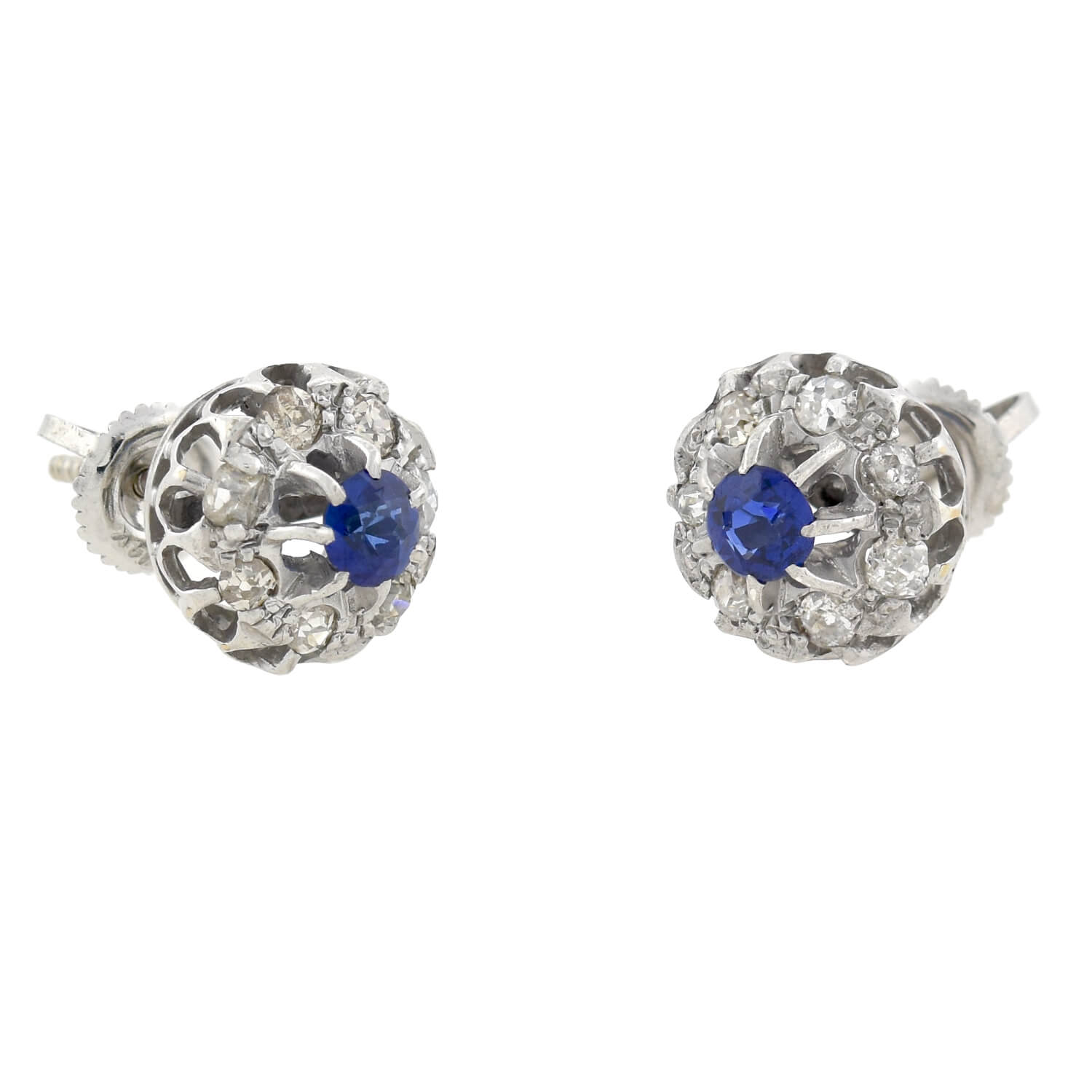 Edwardian 9kt/14kt Sapphire + Diamond Stud Earrings