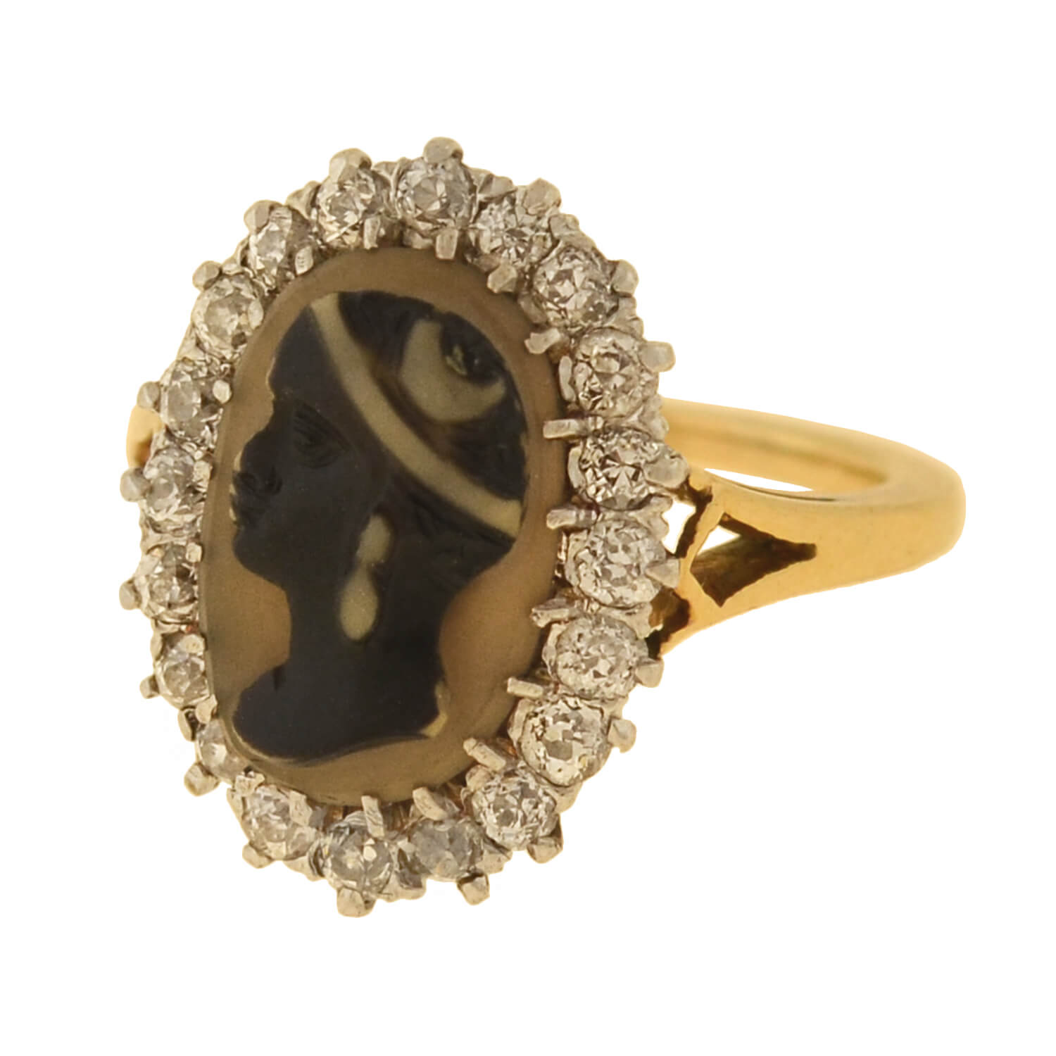 Edwardian 14kt/Platinum Blackamoor Cameo + Diamond Ring