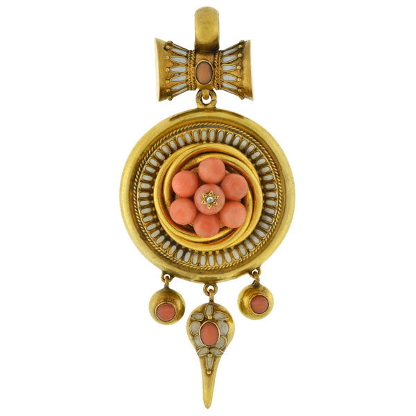 Victorian 18kt Coral Enamel Locket/Pendant