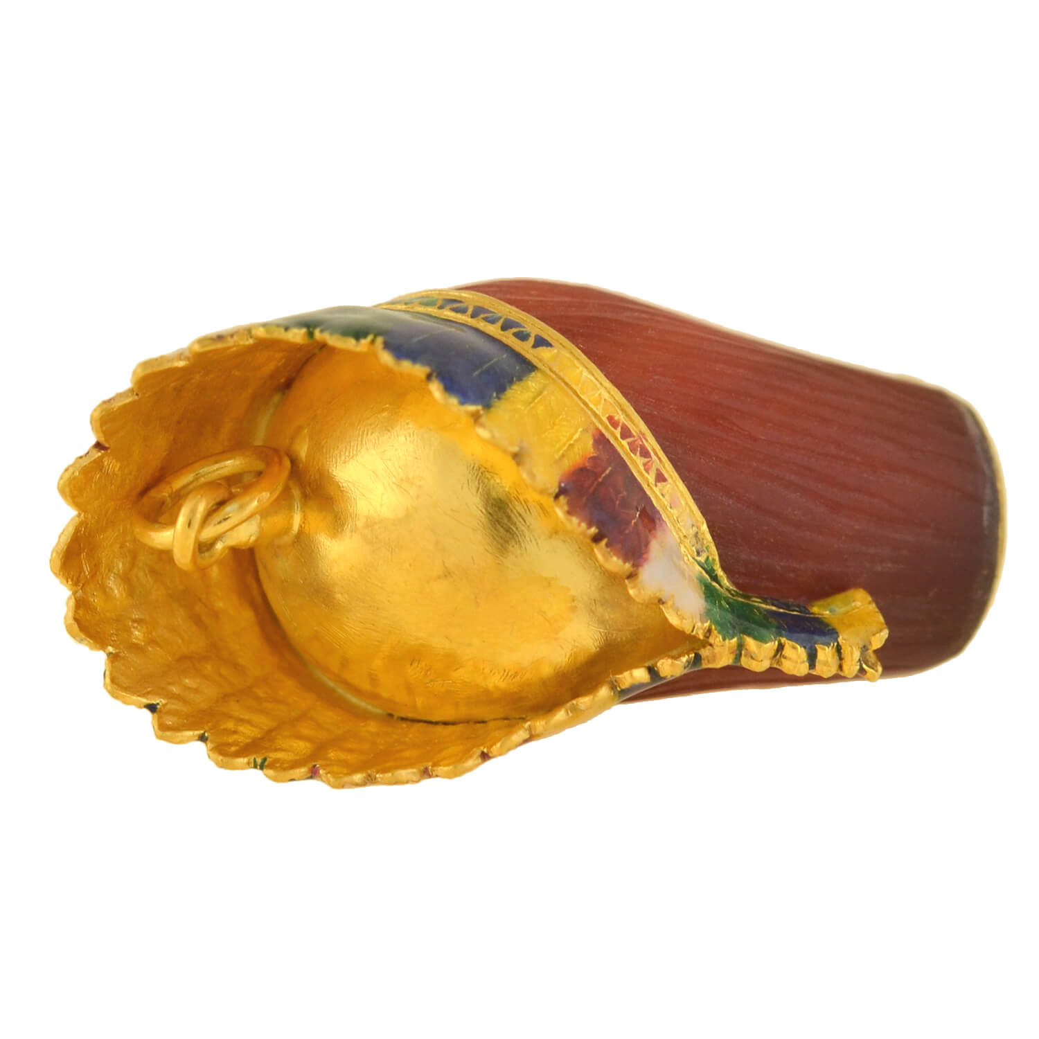 Edwardian French 18kt Carnelian, Enamel + Gemstone Native American Chief Pendant