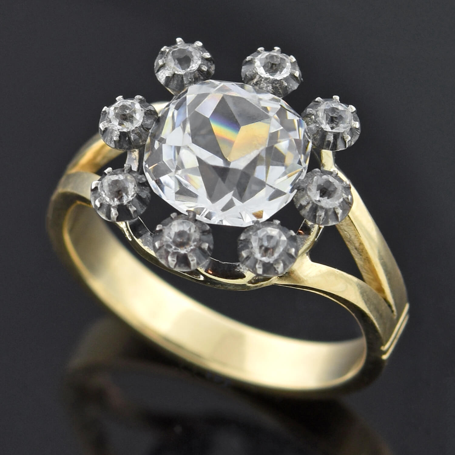 Victorian 14kt/Sterling French Paste Cluster Conversion Ring