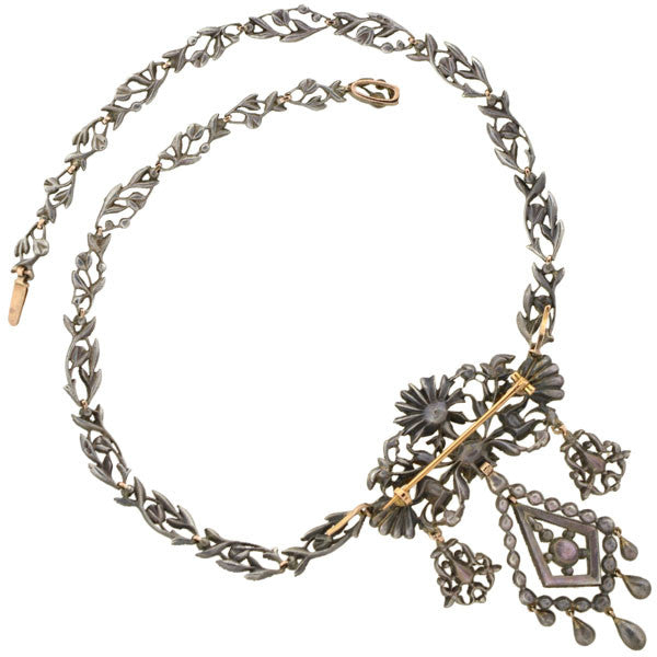 Georgian Sterling Rose Cut Diamond Pin & Necklace Set