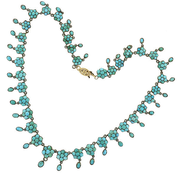 Late Victorian Silver Gilt & Turquoise Flower Necklace