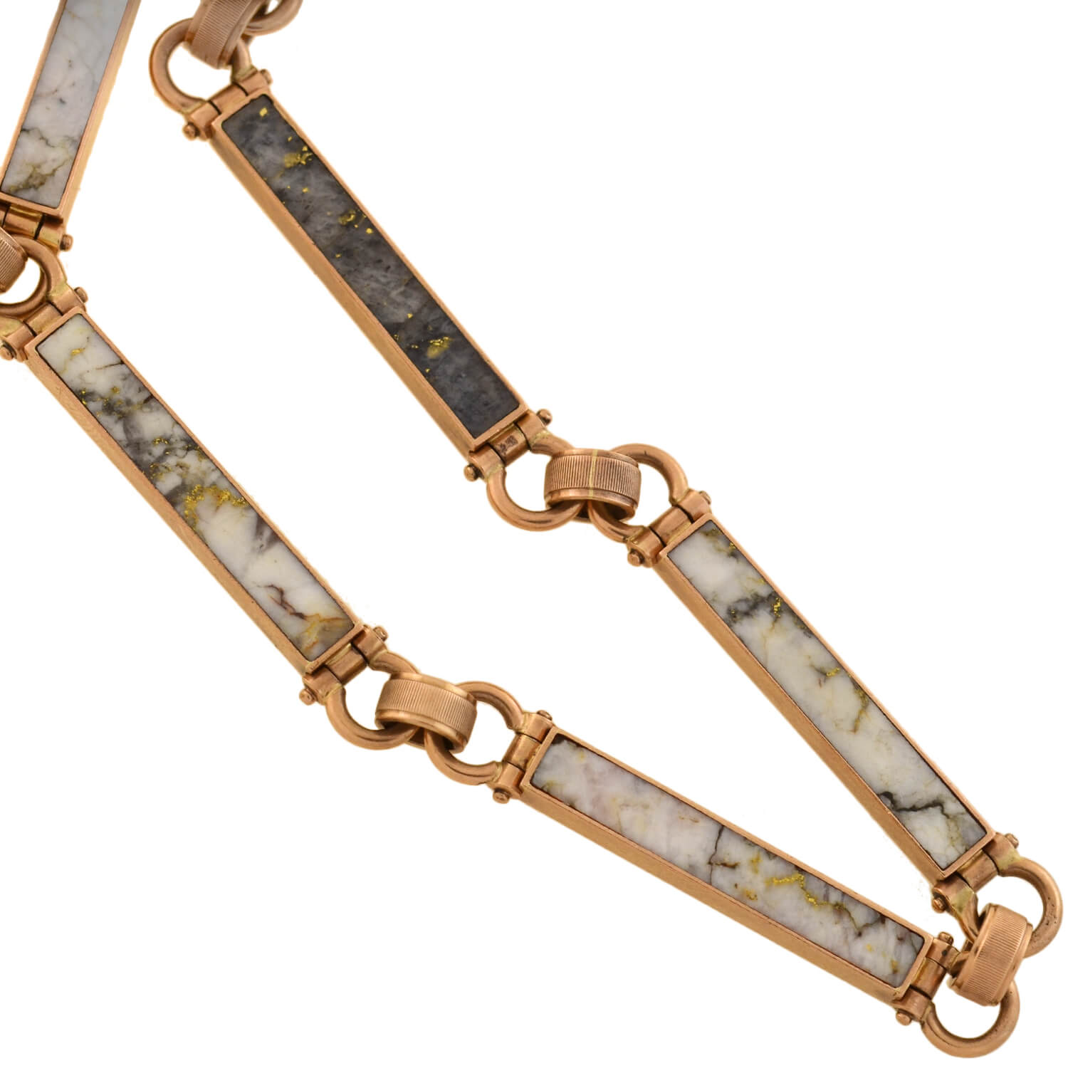 Victorian 14kt Inlaid Gold Quartz Watch Chain + Matching Spinner Fob