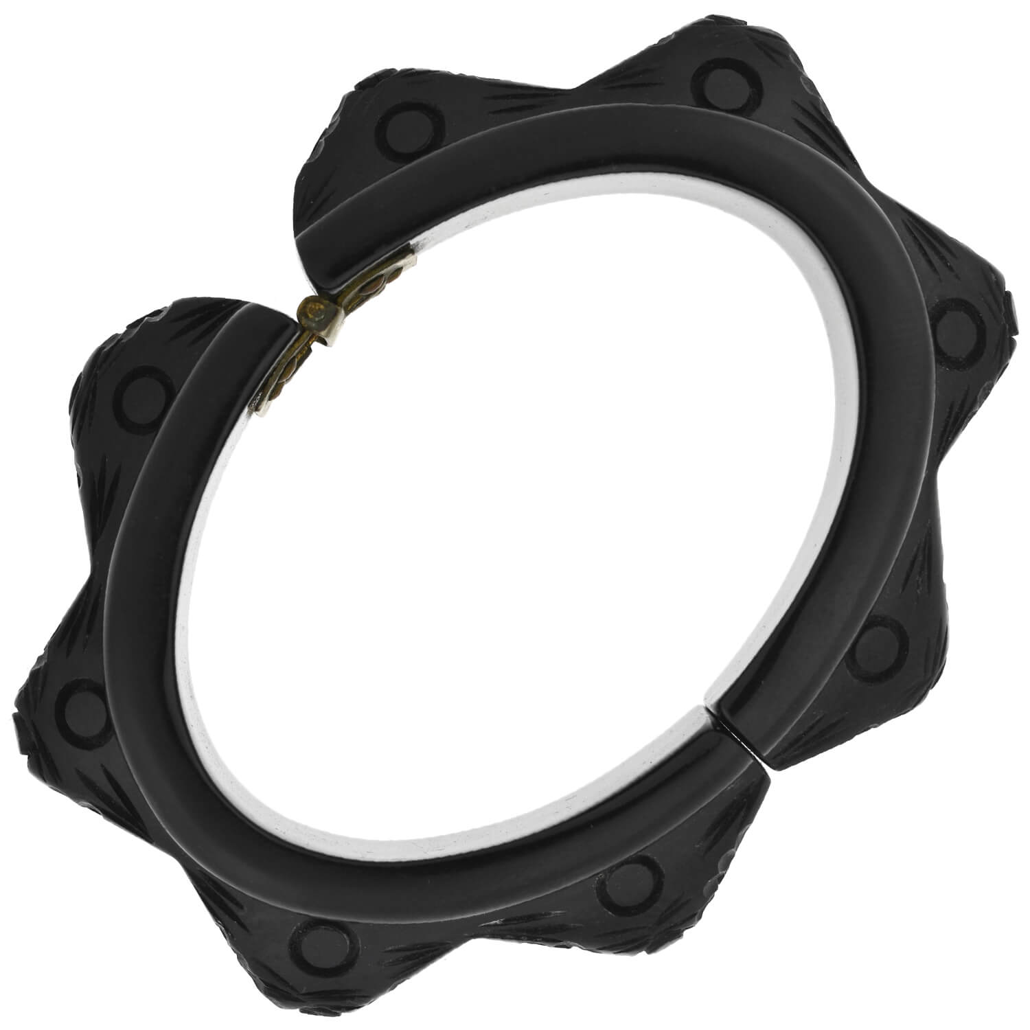 Retro Black Bakelite Carved Floral Clamper Bracelet