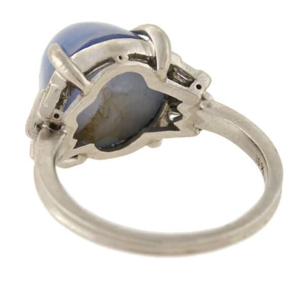 Art Deco Platinum 4.50ct Star Sapphire Cabochon + Diamond Ring