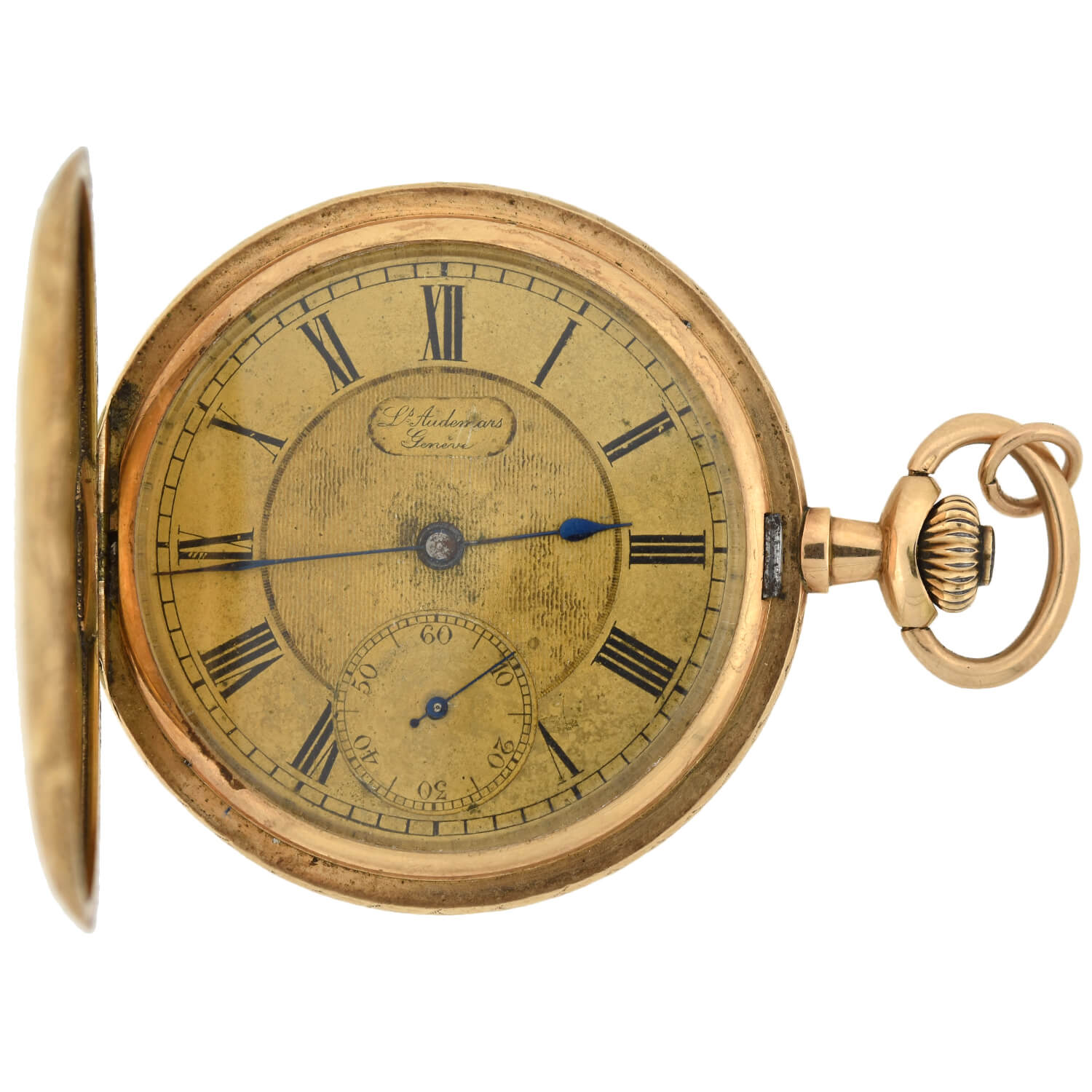 LOUIS AUDEMARS & CIE Rare Victorian 14kt Hunter Case Enamel Pocket Watch