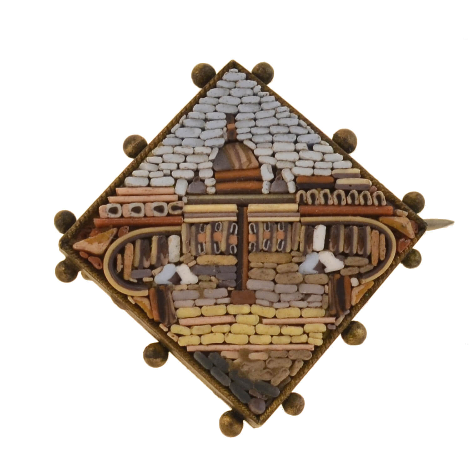 Victorian Gold-Filled Micro Mosaic Vatican City Pin Set