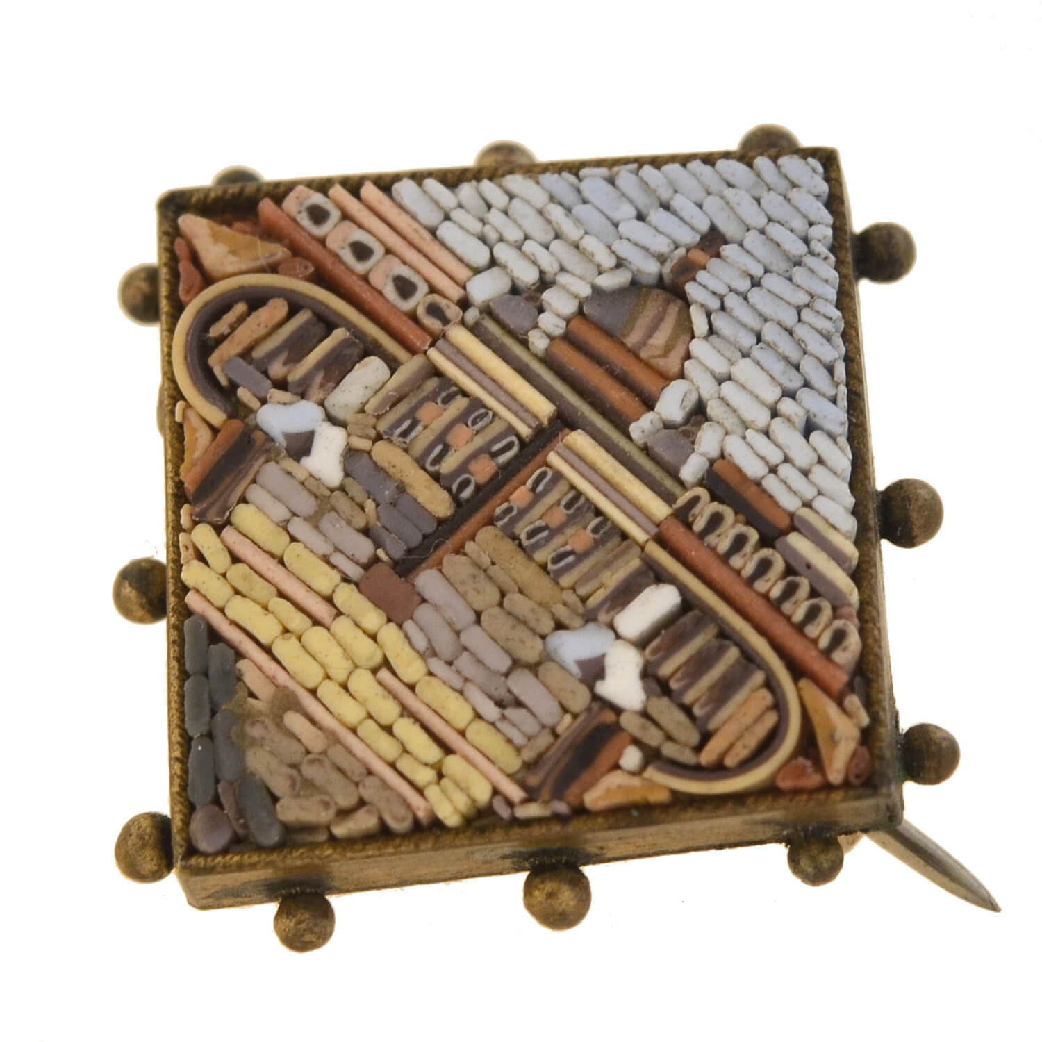 Victorian Gold-Filled Micro Mosaic Vatican City Pin Set
