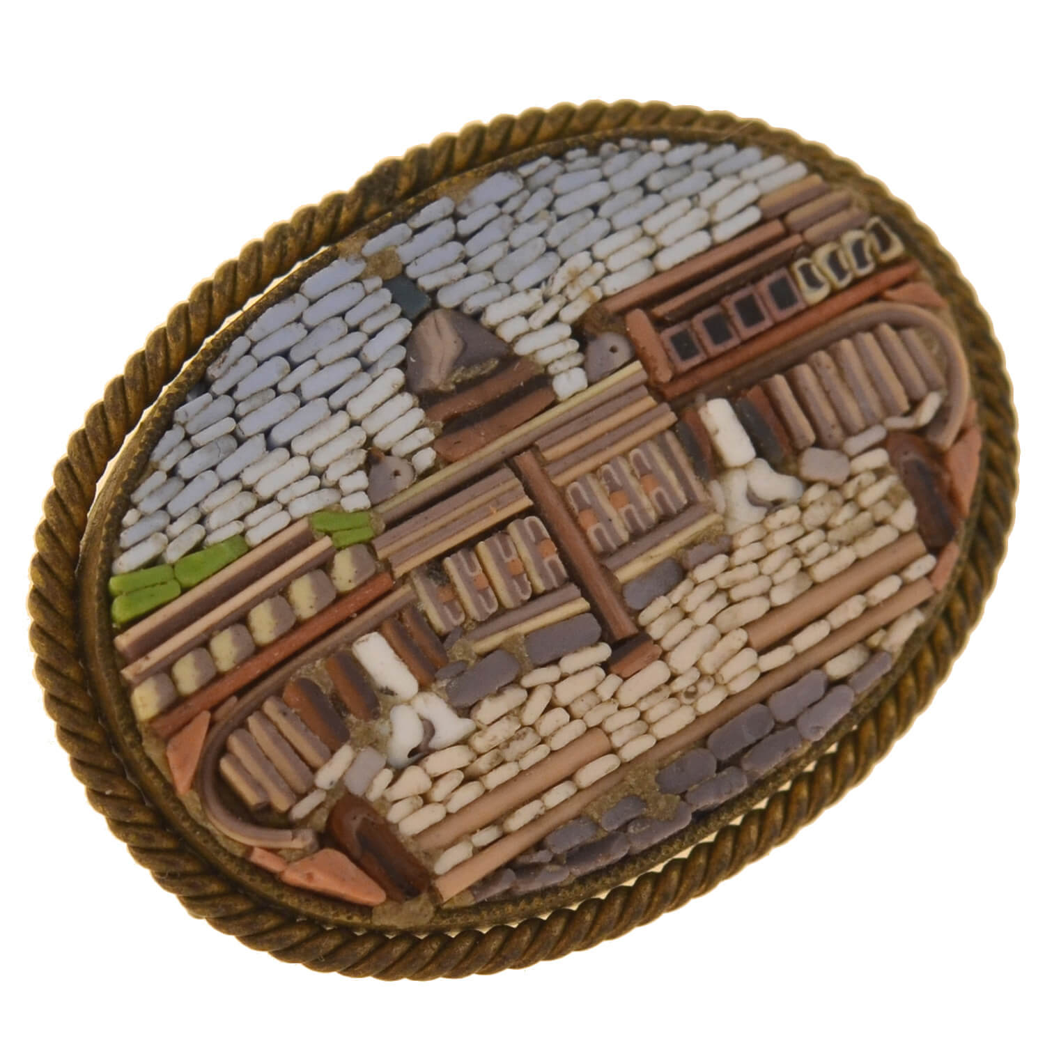 Victorian Gold-Filled Micro Mosaic Vatican City Pin Set
