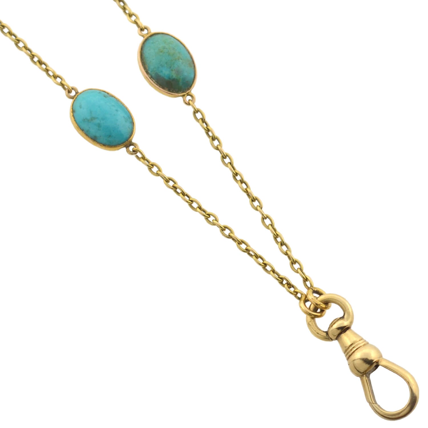 Victorian Long 14kt Turquoise + Mississippi River Pearl Chain Necklace 48"