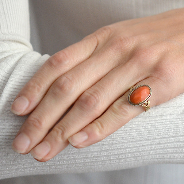 Georgian 15kt Faceted Natural Coral Ring