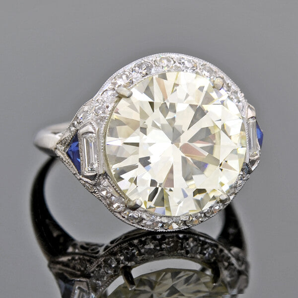 Late Art Deco Platinum Diamond Engagement Ring 6.29ctw