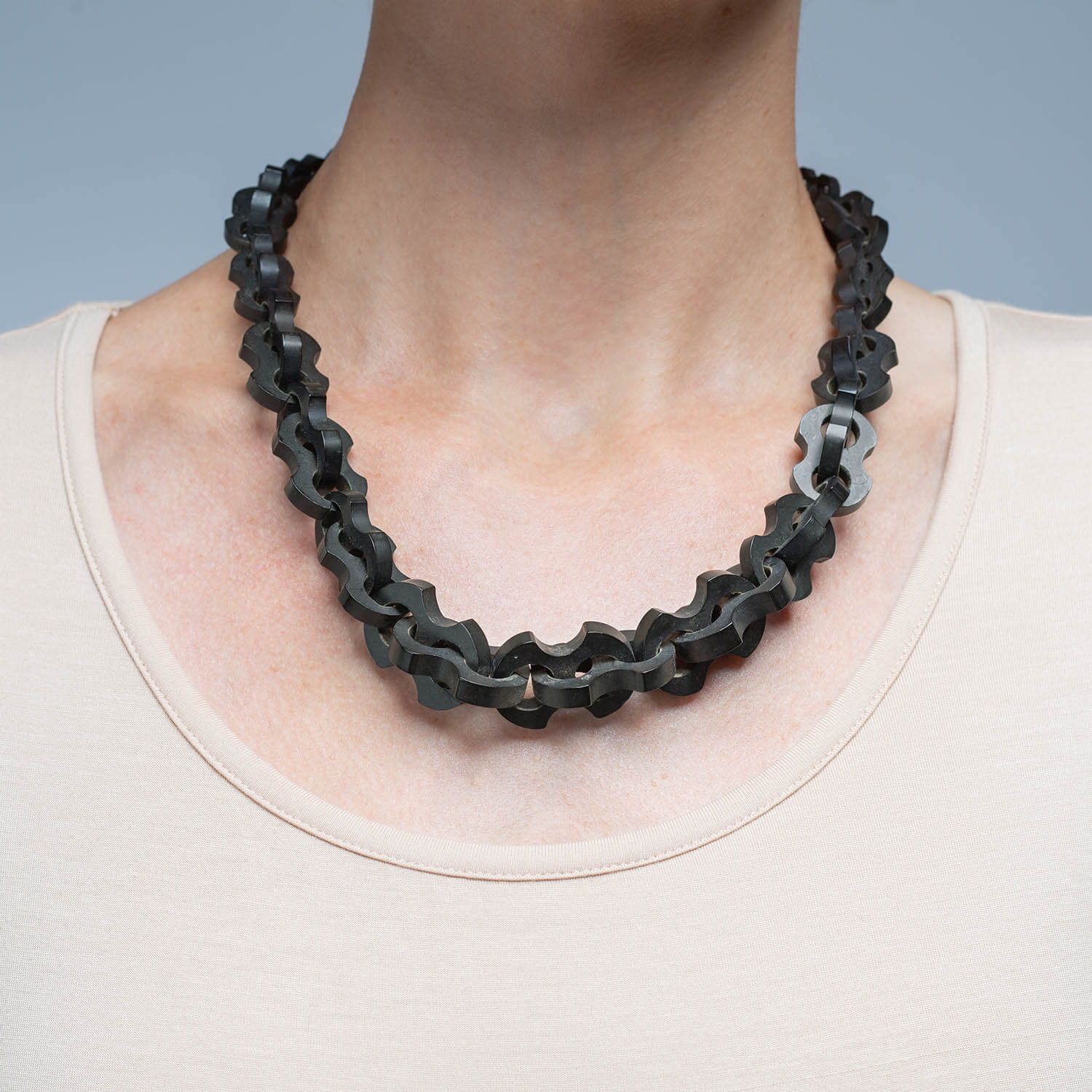 Victorian Hand Carved Gutta-Percha Link Necklace 21.5"