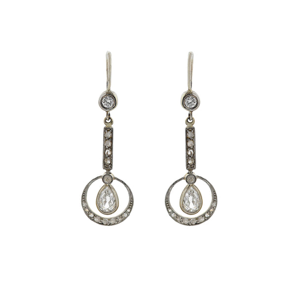 Edwardian Platinum/14kt Pear Cut Diamond Dangle Earrings 0.95ctw
