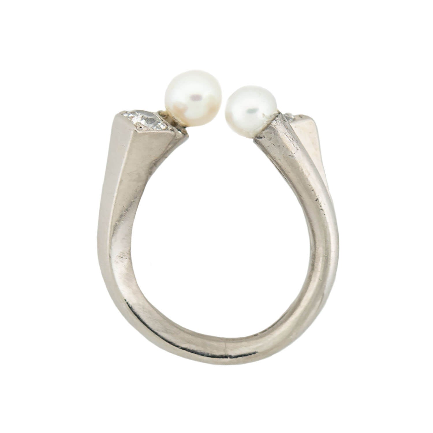Vintage 18k Mine Cut Diamond + Cultured Pearl Arts + Crafts Ring