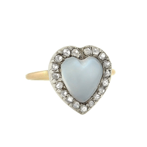 Art Nouveau 14k/Silver Moonstone & Diamond Heart Ring