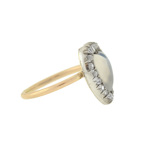Art Nouveau 14k/Silver Moonstone & Diamond Heart Ring