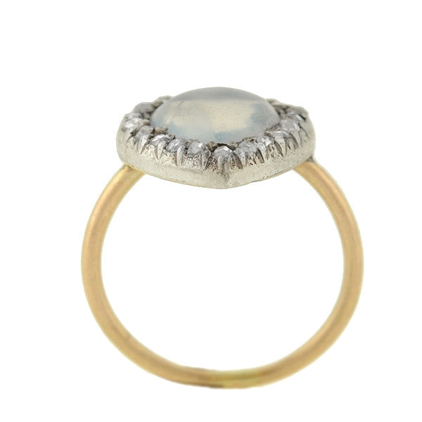 Art Nouveau 14k/Silver Moonstone & Diamond Heart Ring