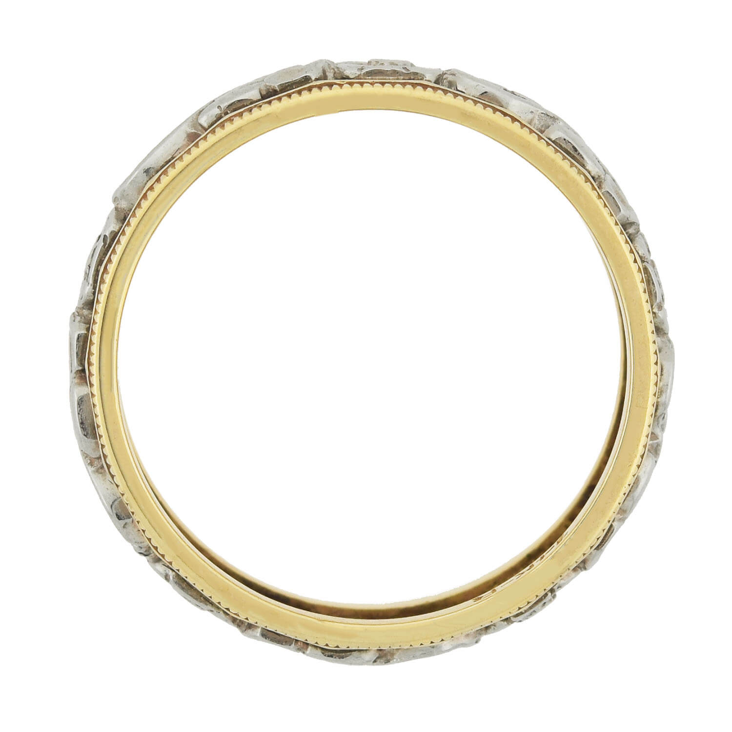 Retro 14kt Yellow + White Gold Mixed Metals Carved Floral Band