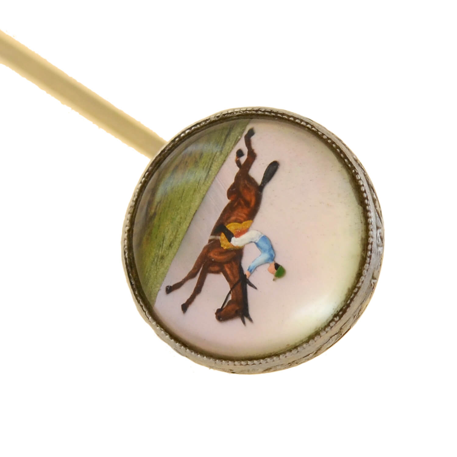 BIRKS Art Deco Platinum/18kt Reverse Carved Crystal Equestrian Stick Pin