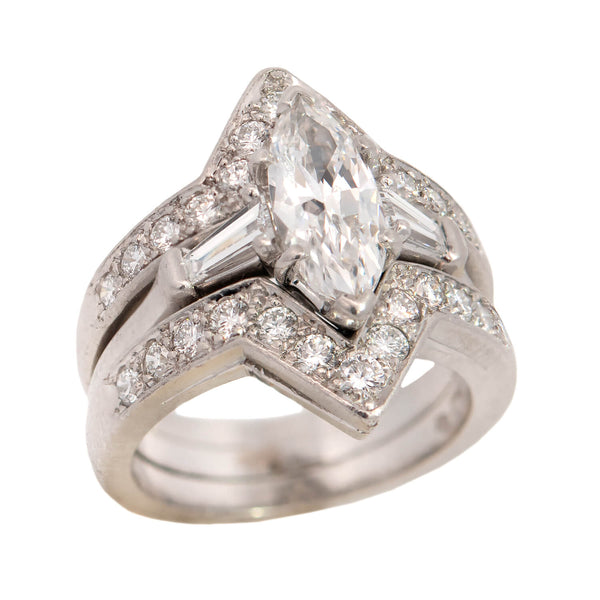 OSCAR HEYMAN Vintage Platinum Marquise Diamond Engagement Suite 1.00ct