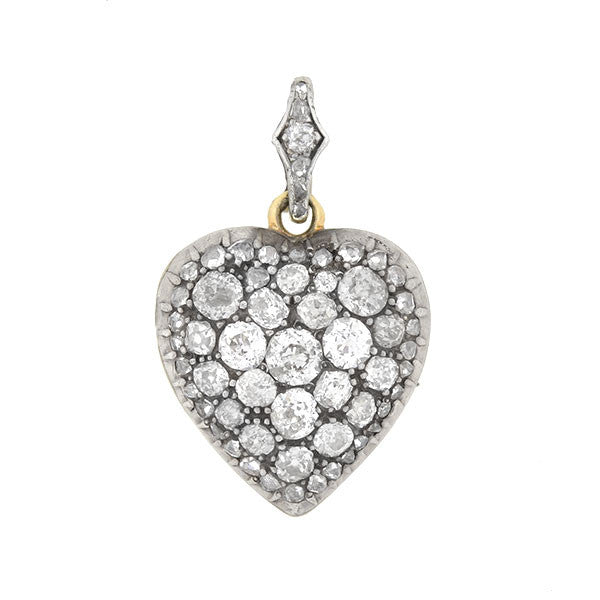 Early Victorian Sterling & 15kt Diamond Heart Locket 1.75ctw
