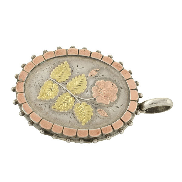Victorian Sterling Silver Mixed Metals Flower Locket