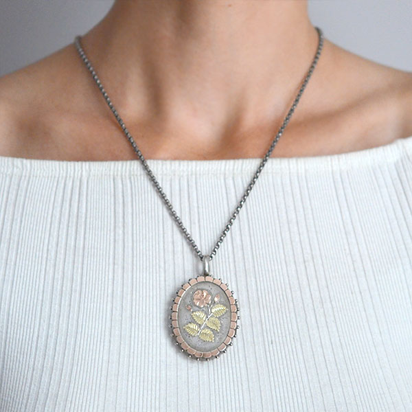 Victorian Sterling Silver Mixed Metals Flower Locket