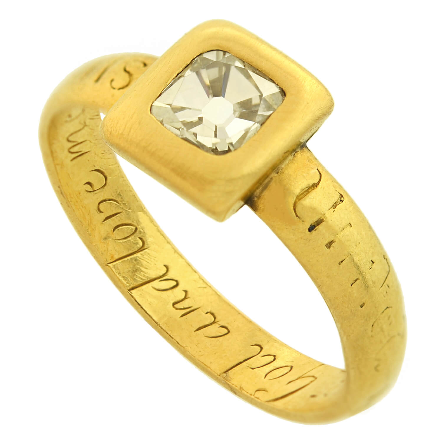 17th Century/Stuart (Ca 1650) 18k Peruzzi Cut Diamond Posy Ring 1ctw