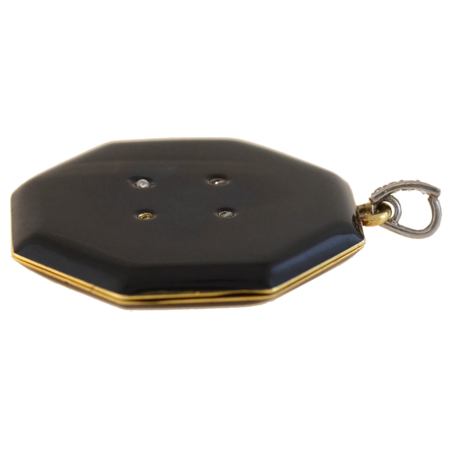 TIFFANY & CO. Edwardian 14kt/Platinum Diamond + Black Enamel Locket