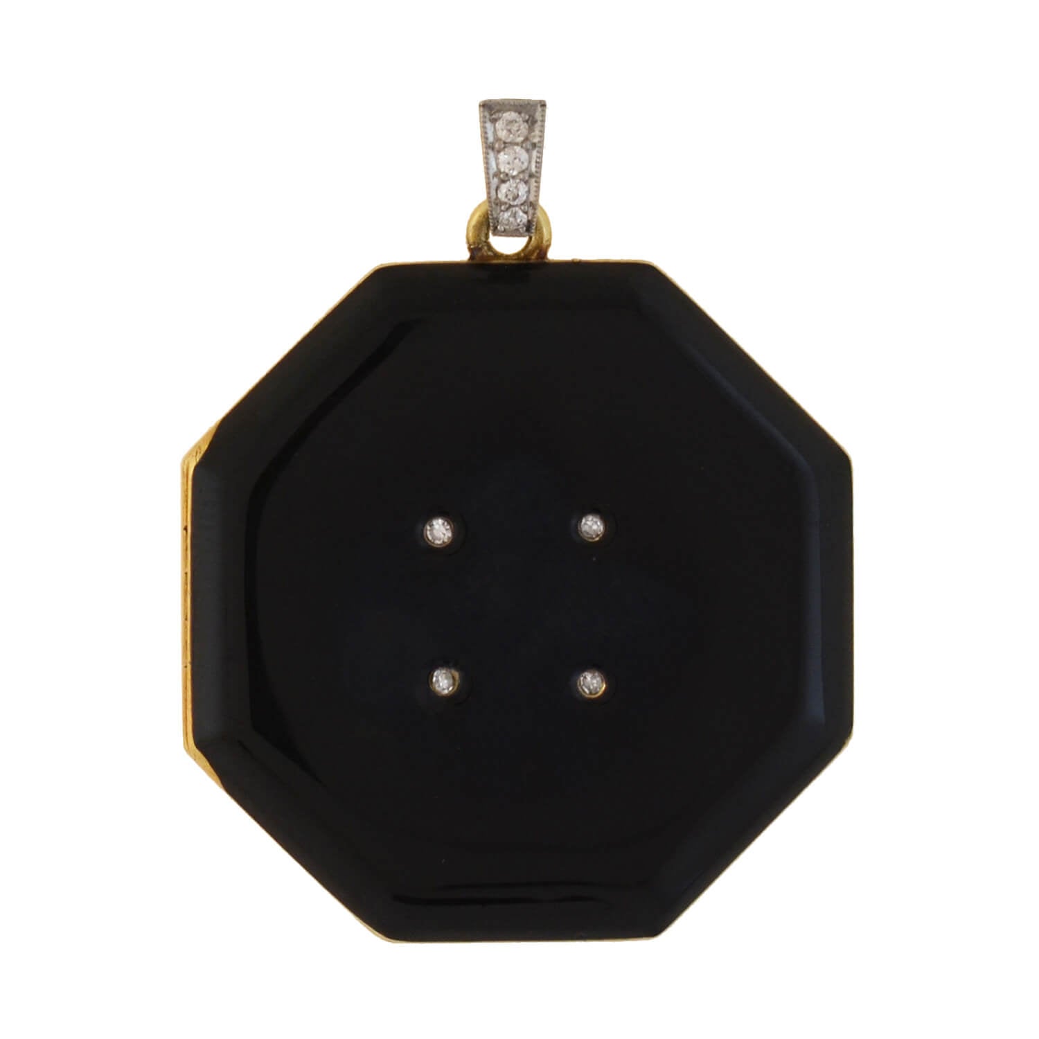 TIFFANY & CO. Edwardian 14kt/Platinum Diamond + Black Enamel Locket