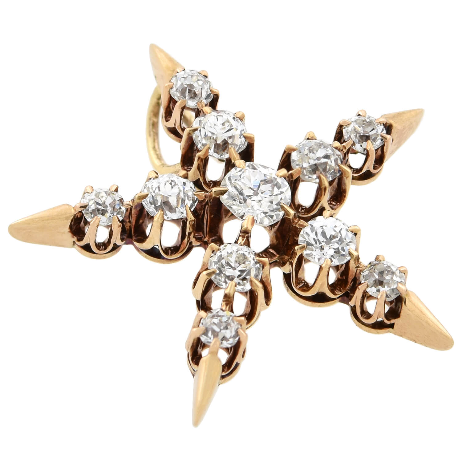 Victorian 14kt Mine Cut Diamond 5-Point Star Pendant 0.80ctw