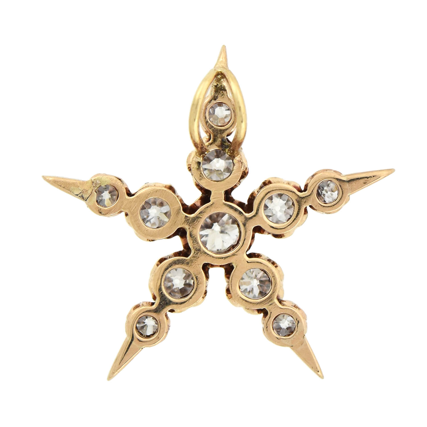 Victorian 14kt Mine Cut Diamond 5-Point Star Pendant 0.80ctw