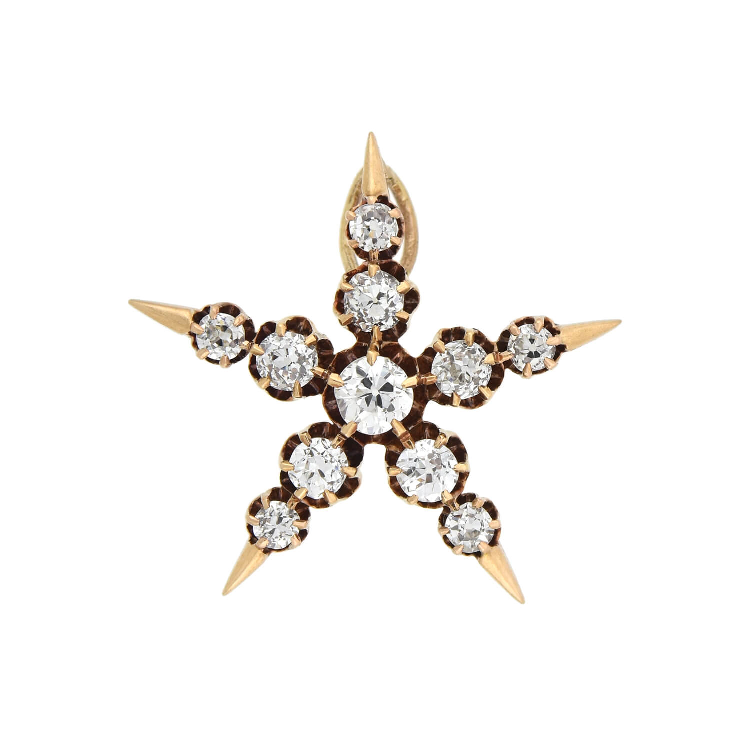 Victorian 14kt Mine Cut Diamond 5-Point Star Pendant 0.80ctw