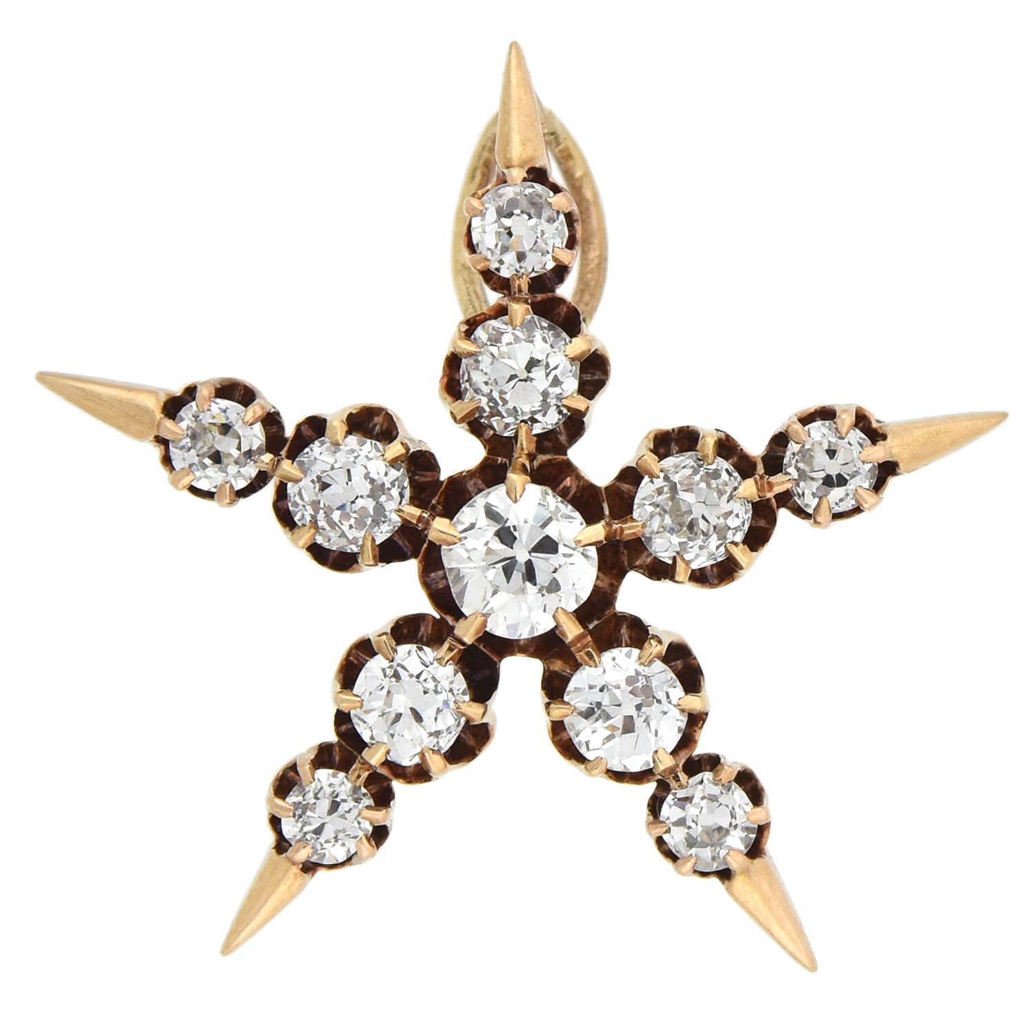 Victorian 14kt Mine Cut Diamond 5-Point Star Pendant 0.80ctw